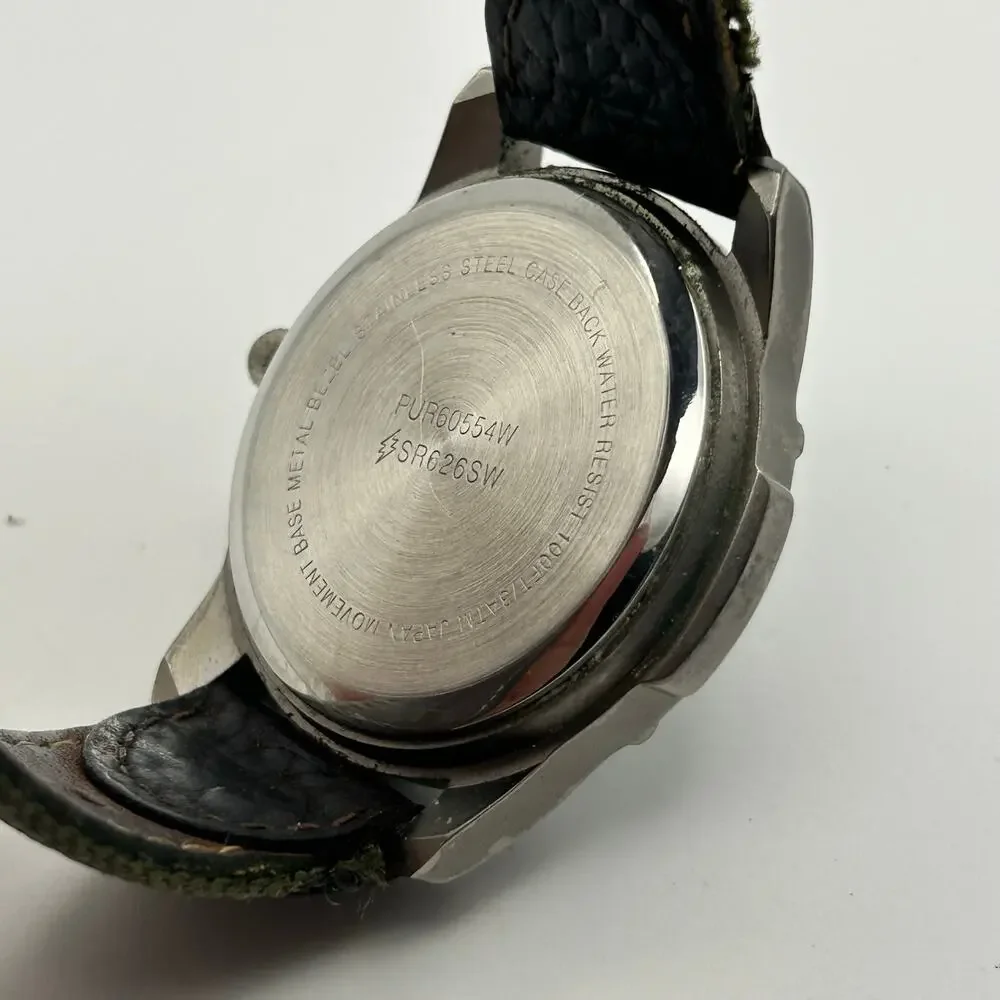 Puritan Field Men's Watch Black Dial Green Fabric Band Working New Battery